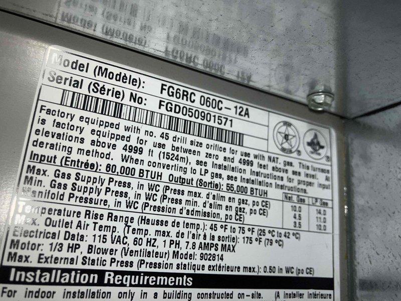 Completed annual heat inspection and preventive maintenance on Goodman FG6RC 060C-12A furnace per Partner Plan agreement. Performed comprehensive system evaluation including combustion analysis with digital analyzer, confirming proper operation with all readings within manufacturer specifications. Verified unit specifications: 60,000 BTUH input, 115V electrical, temperature rise 45-75°F, and manifold pressure settings. All components operating efficiently with no deficiencies noted.