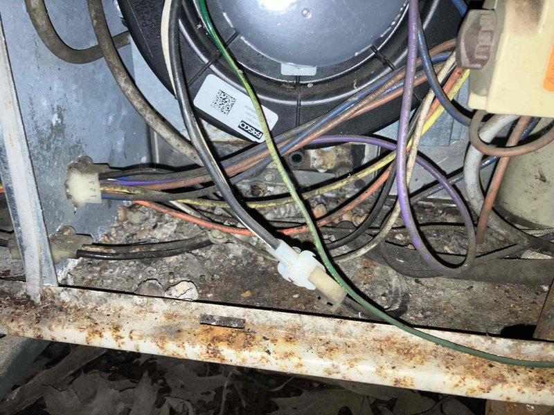 Responded to no heat call on Lennox furnace over 10 years old. Upon inspection, diagnosed failed gas valve and deteriorated burner assembly preventing ignition. Noted significant corrosion and rust on unit base and components, indicating age-related deterioration. Documented equipment condition with photos showing extensive dust accumulation, corroded metal surfaces, and worn electrical connections throughout cabinet. Provided customer with both preventive maintenance and immediate repair estimates for gas valve and burner replacement to restore heating operation.