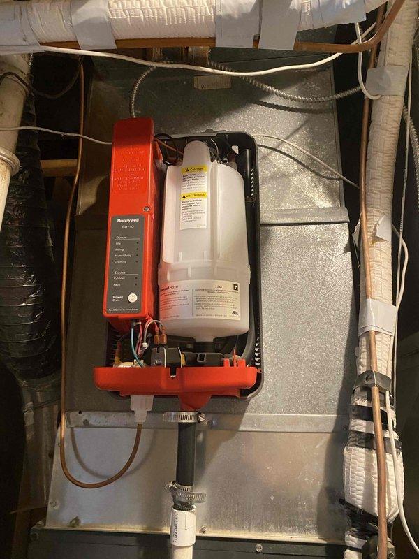 Completed comprehensive maintenance and repair work on two furnace systems. Removed and thoroughly cleaned blower wheels on both units, replaced burners on both furnaces, and installed new filters. Cleaned evaporator coils on each system to restore optimal heat exchange efficiency. Replaced humidifier canister on upstairs furnace and humidifier pad on downstairs furnace to ensure proper humidity control throughout the home. All systems tested and operating within manufacturer specifications upon completion.