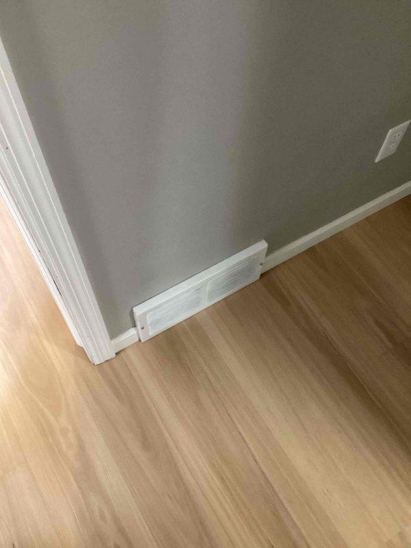 Conducted on-site assessment for comprehensive duct cleaning service involving 17 supply vents, 4 return air vents, and one dryer vent. Inspected accessible ductwork in basement mechanical space, noting galvanized metal duct runs and system configuration throughout the residence. Documented current conditions with photographs and will provide detailed written estimate for complete system cleaning.