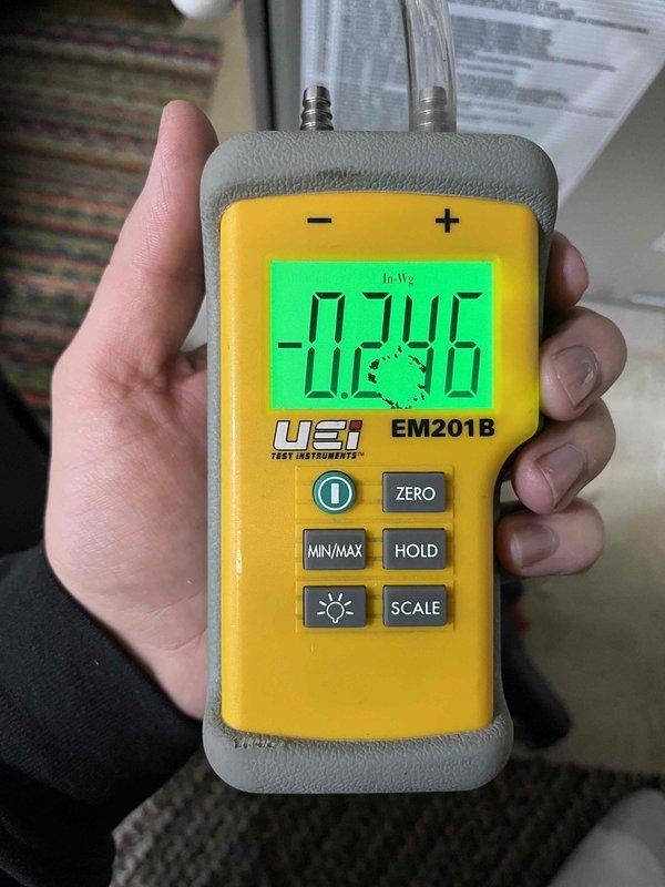 Responded to cooling complaint on heat pump system. Upon inspection, observed ice buildup on evaporator lineset with gurgling sounds indicating potential refrigerant issue. Verified airflow CFM settings and static pressures across all zones, which tested within acceptable parameters. Documented findings with digital manometer readings and photographic evidence of frost accumulation on refrigerant lines. System requires further diagnostics including vacuum test, leak check, and refrigerant charge verification with R-454B. Follow-up visit scheduled for warmer ambient conditions to accurately assess refrigerant charge and complete necessary repairs.