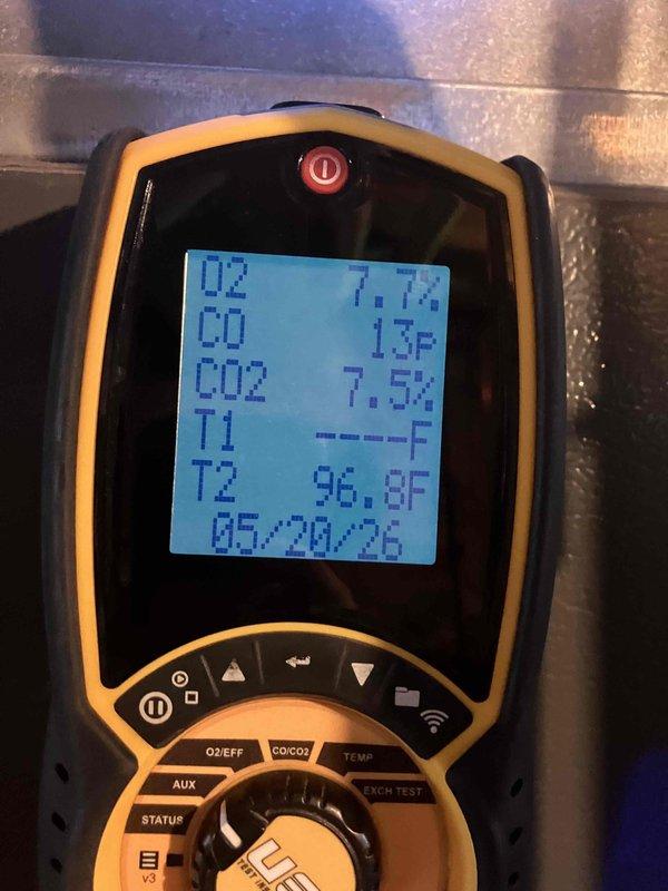 Completed prepaid annual maintenance on furnace system. Performed comprehensive inspection and testing of all components, including combustion analysis which revealed acceptable O2 and CO levels. Identified inducer motor drawing higher than normal amperage during operation. Documented findings with diagnostic readings and visual inspection of blower assembly, which showed normal dust accumulation. Provided estimate for inducer motor replacement to address elevated amp draw and prevent potential future failure.
