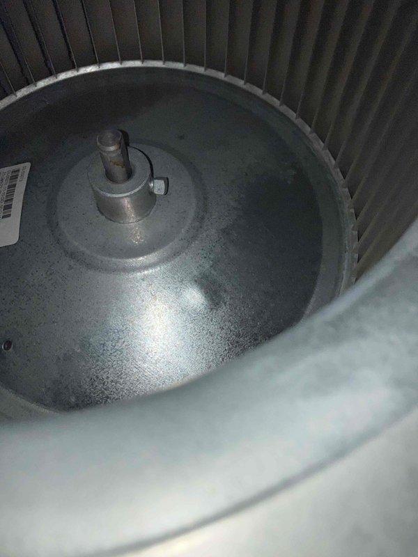 Responded to no cooling complaint on commercial HVAC unit. Performed diagnostic evaluation and confirmed low refrigerant charge through pressure testing. Inspected blower assembly and found moisture accumulation on blower wheel, indicating system had been operating under abnormal conditions. Provided estimate for complete leak check procedure and refrigerant recharge to restore proper system operation.