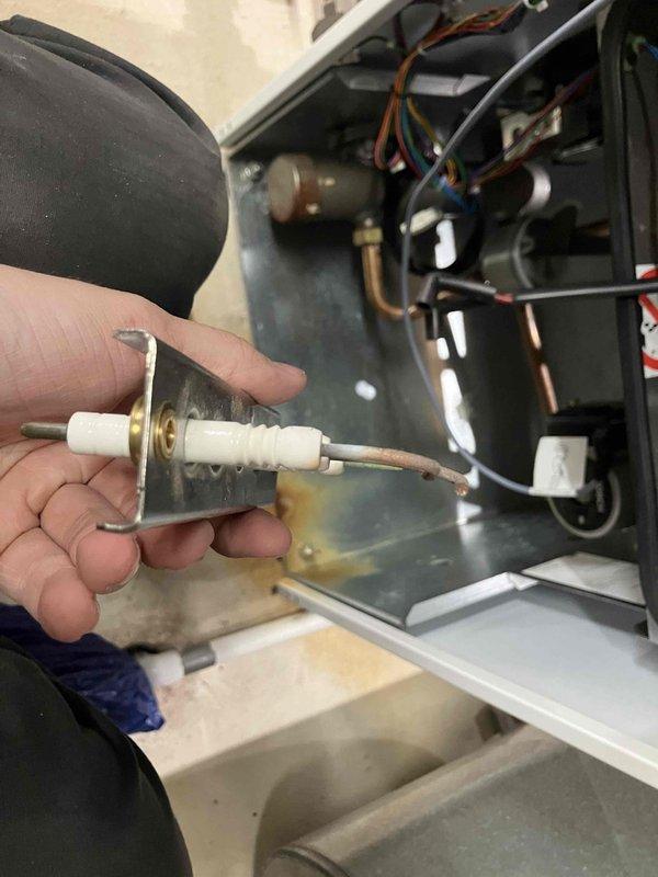 Completed annual prepaid maintenance on boiler system. During inspection, identified drooping ignitor that requires replacement to ensure reliable ignition and prevent future system failures. Documented condition with photographs and provided estimate for ignitor replacement. Inspected all components including piping configuration, valves, pressure relief devices, and electrical connections. System is operational but recommend scheduling ignitor replacement at customer's earliest convenience to maintain optimal performance and reliability.
