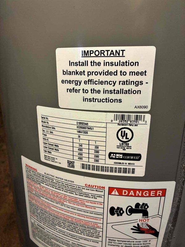 Completed electric water heater replacement in residential basement setting. Removed existing unit and installed new tanked electric water heater with proper electrical connections, water supply lines, and discharge piping. Verified all connections for leaks, tested unit operation, and confirmed proper temperature settings and safety features are functioning correctly.
