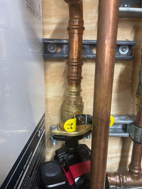 Responded to boiler leak complaint and identified failed top flange connection at circulator pump discharge. Replaced piping from pump outlet to main hydronic distribution system, installed new flange assembly with proper gasket and torque specifications, and verified system is leak-free and operating correctly.