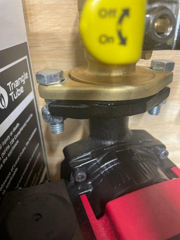Responded to boiler leak complaint and identified failed top flange connection at circulator pump discharge. Replaced piping from pump outlet to main hydronic distribution system, installed new flange assembly with proper gasket and torque specifications, and verified system is leak-free and operating correctly.