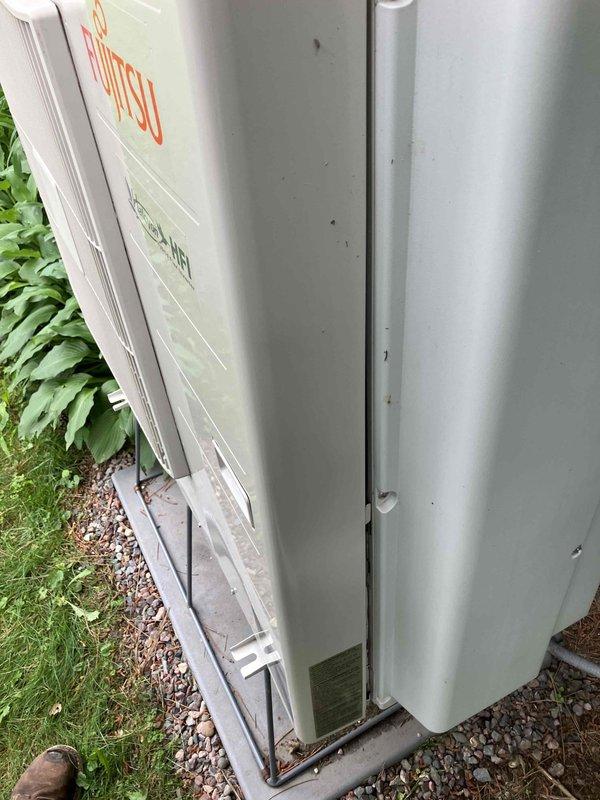 Responded to service callback regarding outdoor mini split cover displacement following previous technician visit. Upon arrival, confirmed Fujitsu outdoor unit cover was improperly seated. Repositioned and secured cover panel to manufacturer specifications, ensuring proper alignment and fitment. Unit operational and installation restored to normal condition.