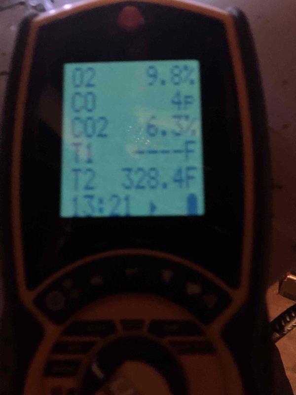 Completed annual prepaid maintenance on residential boiler system. Performed comprehensive inspection of all components including burner assembly, heat exchanger, gas connections, and safety controls. Verified proper operation of gas shutoff valves and inspected copper supply lines for leaks or deterioration. Conducted combustion analysis using digital analyzer, confirming oxygen levels at 9.5% and stack temperature reading of 328.4°F, indicating efficient combustion within acceptable parameters. Inspected electrical connections and conduit. All systems operating within normal specifications with no deficiencies noted. Unit left in safe and proper working condition.