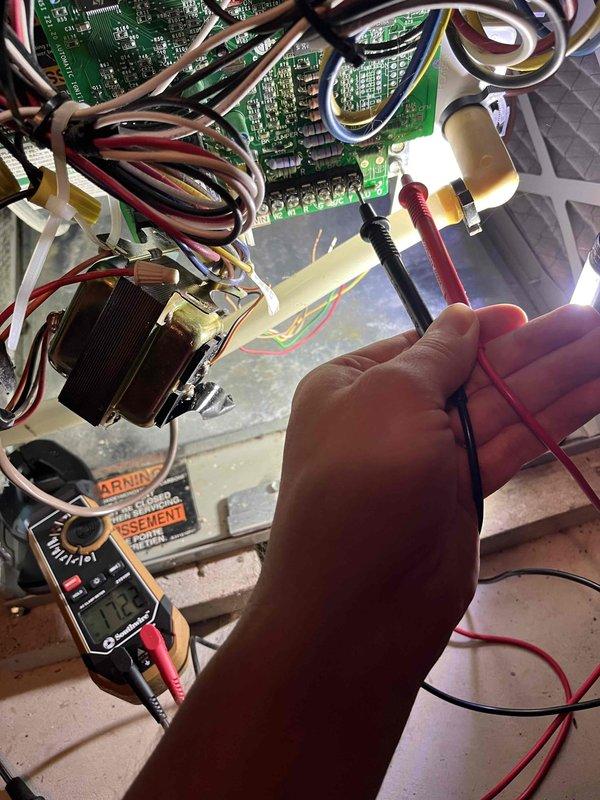 Responded to no heat call on furnace over 10 years old with dead thermostat and unit failing to start. Performed diagnostic testing and discovered control board had 22 volts present on R, Y, G, and both W terminals even after disconnecting thermostat wiring, confirming internal short circuit on the board. Presented customer with options for control board replacement versus full system replacement through comfort advisor consultation. Customer elected to proceed with comfort advisor evaluation for today's visit.