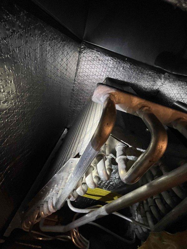 Completed annual inspection and tune-up on residential air conditioning system. Cleaned blower wheel which had accumulated buildup, removed dust and leaf debris from condenser coil, and cleaned corroded thermostat terminals to ensure proper electrical connections. Documented oxidized refrigerant lineset and damaged exterior insulation from animal activity, provided estimates for repairs, and verified system operational parameters within manufacturer specifications.
