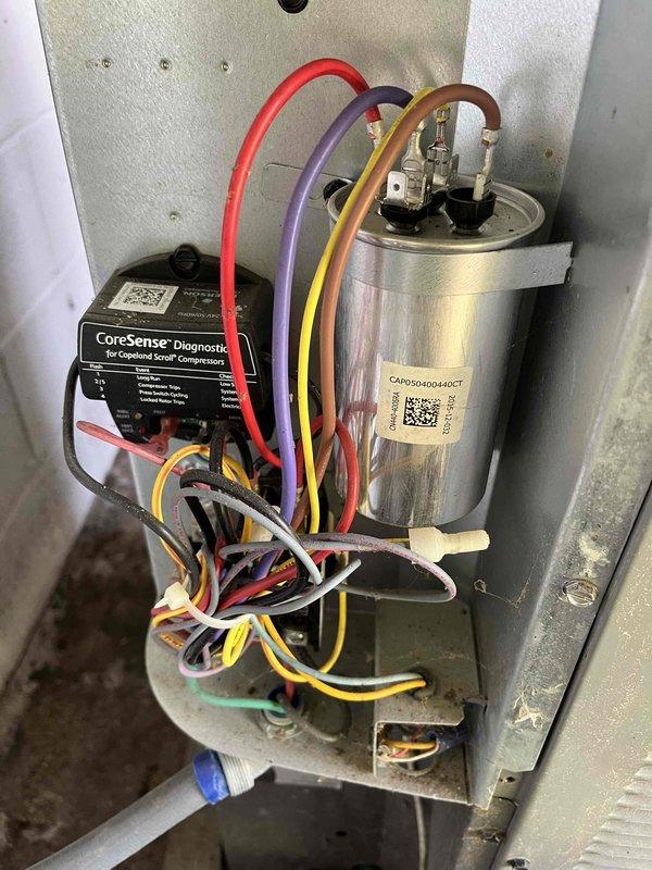 Completed annual inspection and tune-up on residential air conditioning system. Cleaned blower wheel which had accumulated buildup, removed dust and leaf debris from condenser coil, and cleaned corroded thermostat terminals to ensure proper electrical connections. Documented oxidized refrigerant lineset and damaged exterior insulation from animal activity, provided estimates for repairs, and verified system operational parameters within manufacturer specifications.