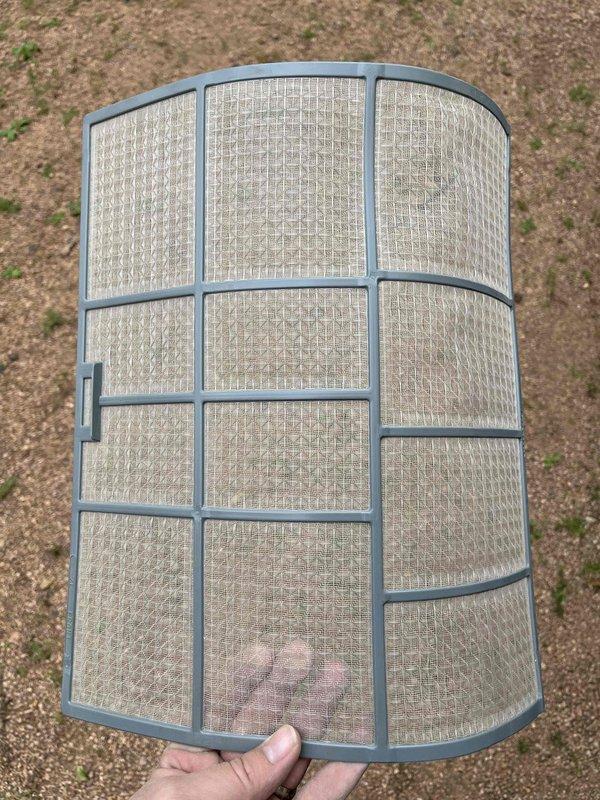 Performed annual inspection and maintenance on 15+ year old mini-split system. Found heavily soiled air filter and significant debris accumulation on fan assembly. Removed and cleaned filter, performed thorough cleaning of indoor unit fan components, and washed outdoor condenser coils. Provided estimate for comprehensive deep cleaning service to address remaining buildup in system components.