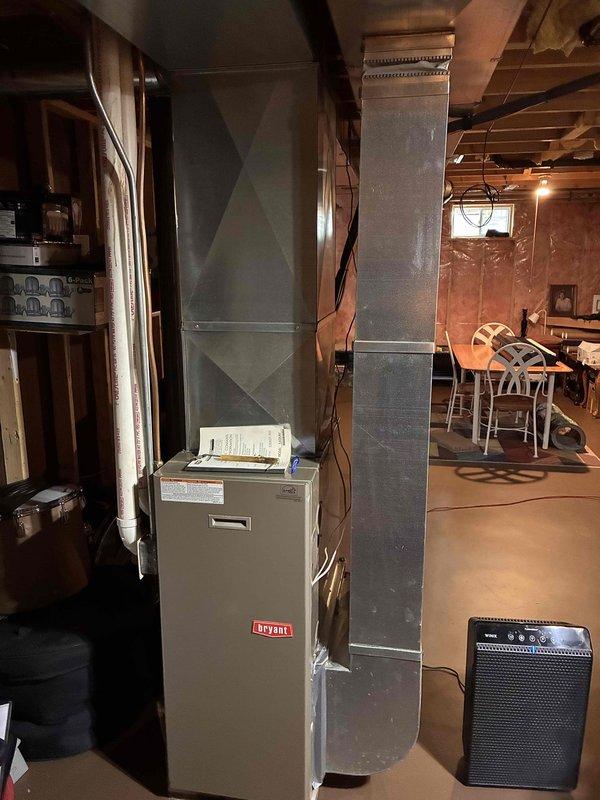 Performed complete residential duct cleaning service on Bryant furnace system to eliminate lingering odors from previous homeowners. Thoroughly cleaned all accessible ductwork, main trunk lines, and supply registers throughout the home. System inspected and confirmed proper airflow upon completion.