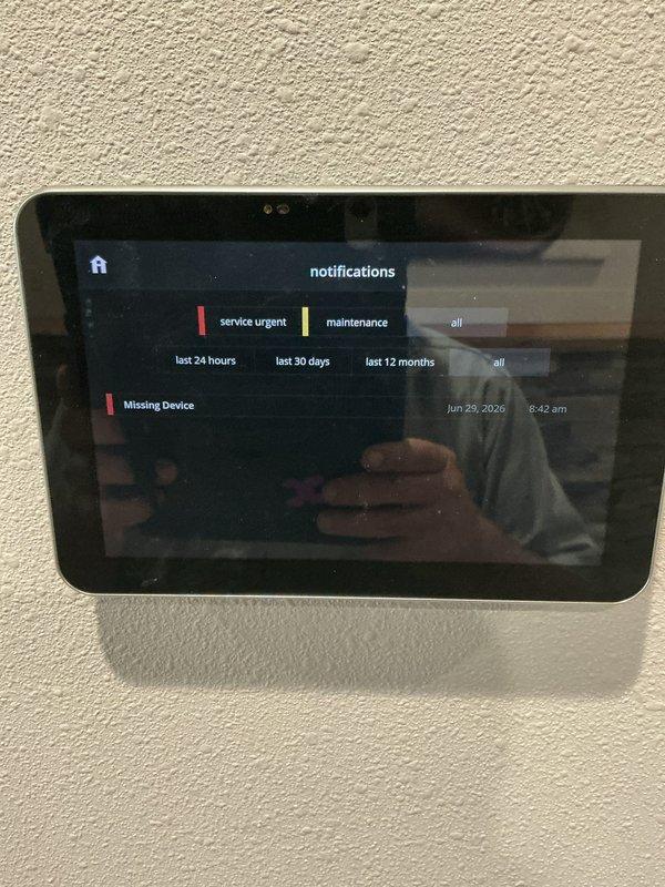 Responded to service call for Lennox communicating system displaying "Missing Device" error code on smart thermostat. Upon arrival, confirmed 6-year-old furnace had heating capability but no cooling function, with damper communication fault present. Diagnosed issue as lost communication between main HVAC control board and zone damper actuator. Verified thermostat was receiving service urgent notifications dating back multiple days, indicating persistent device connectivity failure. Documented system error codes and notification history via photos of control interface. Troubleshot communicating system network to isolate faulty component preventing proper zone control operation.