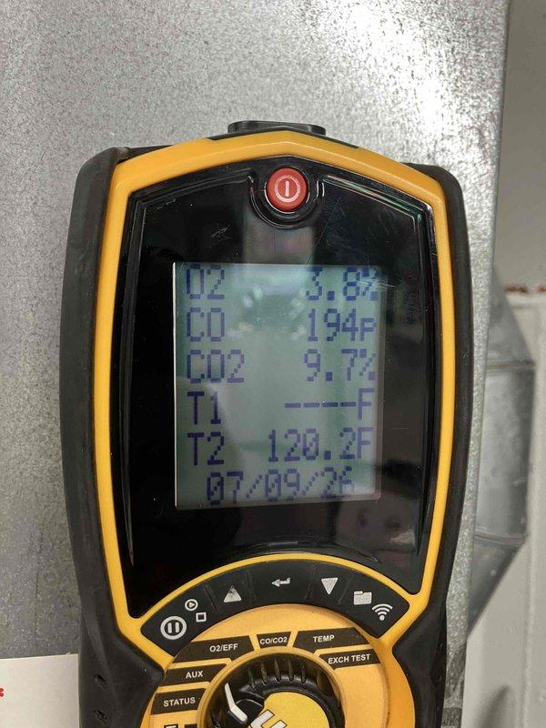 Completed annual maintenance inspection on furnace and air conditioning system over 10 years old. Combustion analysis revealed elevated CO levels at 194 ppm, indicating incomplete combustion requiring attention. Inspected evaporator coil and heat exchanger components, documented system conditions with photos, and provided estimate for necessary repairs to address high combustion readings and ensure safe operation.