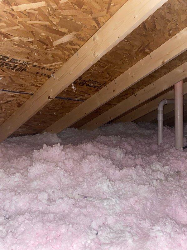 Installed 30 feet of PVC piping and 30 feet of rigid duct through attic space to rear of residence for dryer venting system. Replaced two leaking 45-degree PVC elbows on existing exhaust system. Installed booster fan to ensure proper airflow and venting capacity for extended duct run, with electrical connections completed during installation.