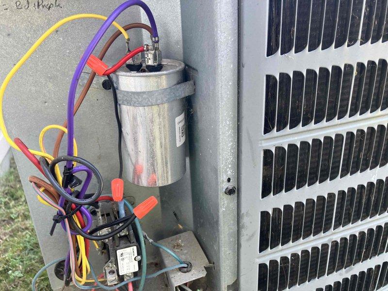 Responded to no cooling complaint at group home facility. Upon inspection, discovered broken wiring at the outdoor condensing unit causing system failure. Replaced damaged wiring connections to capacitor and contactor, secured all electrical connections, and restored proper wire routing. Tested system operation and confirmed unit cooling properly before departure.