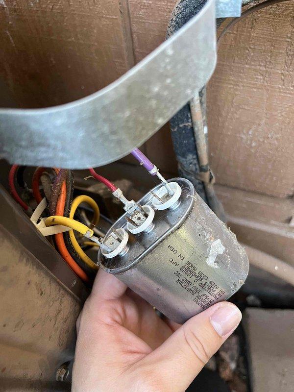 Responded to service call for 20-year-old air conditioning system experiencing weak cooling performance. Upon arrival, confirmed inadequate cooling with only lukewarm air output from supply registers. Performed diagnostic evaluation of system components and measured refrigerant pressures. Found suction line pressure significantly below manufacturer specifications, indicating either refrigerant restriction in the system or low refrigerant charge. Inspected capacitor and blower wheel assembly, documenting current condition with photos. Presented repair options and estimates to address the low refrigerant issue, but customer declined all recommended services at this time. System remains operational but continues to provide insufficient cooling capacity.