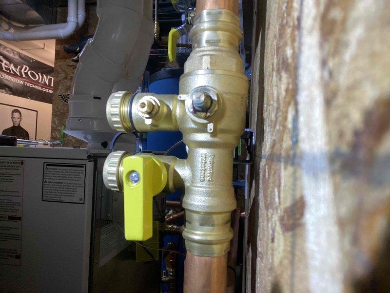 Responded to service call for boiler leak at copper pipe connection. Upon inspection, identified defective fitting on copper supply line entering boiler causing active water leak. Removed and replaced faulty brass fitting, tested system for proper operation and verified no additional leaks present.