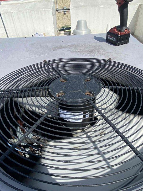 Replaced failed fan motor on rooftop HVAC unit 3. Removed old motor assembly, installed new motor, secured all mounting hardware, and verified proper fan operation. Unit tested and returned to normal cooling operation.