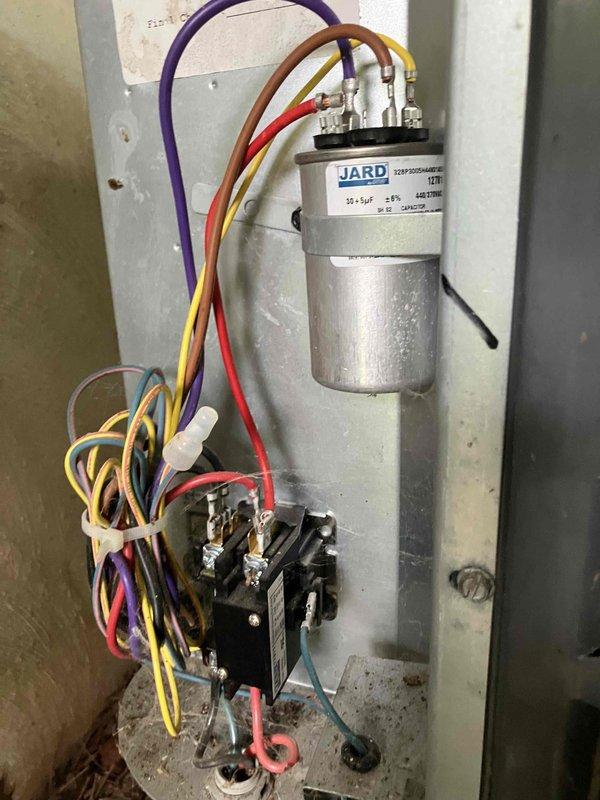 Completed prepaid annual maintenance on air conditioning system. Found and replaced dirty air filter, inspected electrical components including capacitor and contactor which were found to be in proper working condition. System operating normally upon completion of service.