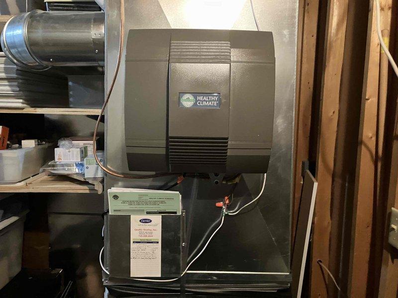 Successfully installed an 18-gallon fan-powered Healthy Climate humidifier system in conjunction with furnace installation. Completed all necessary supply water line connections, drain line routing, and electrical wiring to integrate the humidifier with the existing HVAC system. Mounted the main humidifier unit and control box, verified proper ductwork connections, and ensured all components are operational to provide desired humidification levels throughout the home.