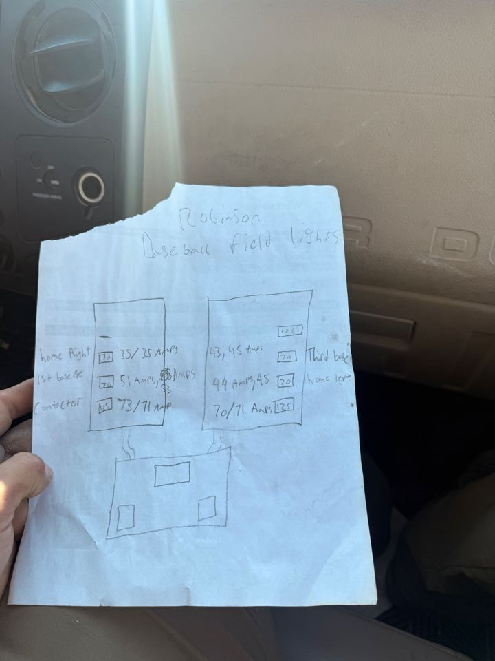 Verifying  voltage and amps for baseball pole lights