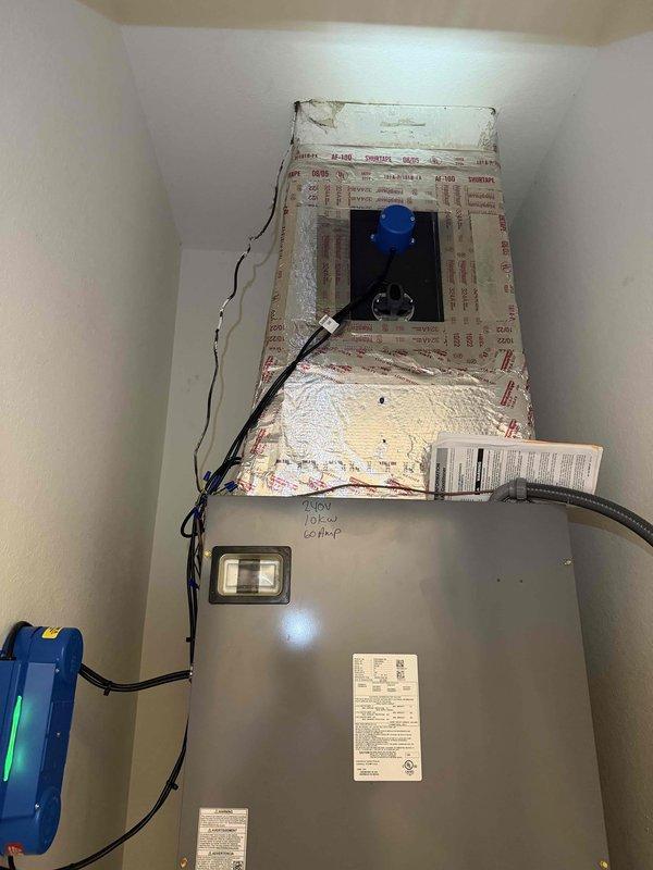 Completed comprehensive estimate for full HVAC system replacement. Evaluated existing air handler with aged foil-faced insulation and water heater unit located in utility closet, documented current mechanical installation including electrical connections and system components. Inspected electrical breaker panel to assess capacity and circuit availability for new equipment installation, photographed all existing equipment and infrastructure to provide accurate replacement specifications and scope of work for customer approval.