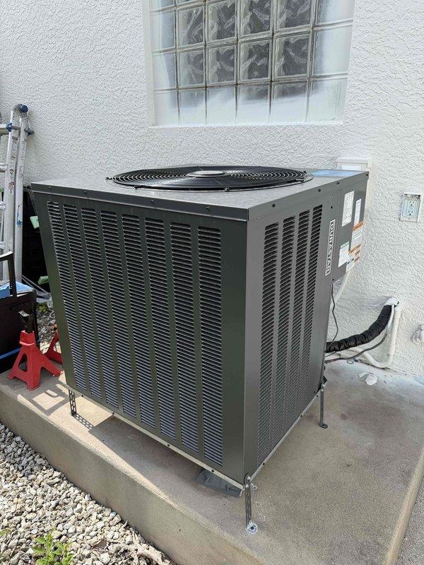 Responded to no cooling call where system was non-operational due to thermostat failure. Customer had temporarily connected an old thermostat after dropping the original unit in water, resulting in loss of power to the system. Diagnosed thermostat as cause of AC shutdown. Restored system to proper working condition by addressing the thermostat power issue and verifying operation of both the indoor Durastar air handling unit and outdoor condensing unit.
