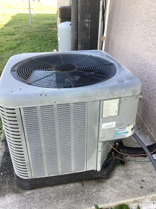 Replaced failed dual run capacitor and contactor in outdoor condensing unit. Installed new components, verified all electrical connections were secure, and tested system operation to confirm proper functionality.