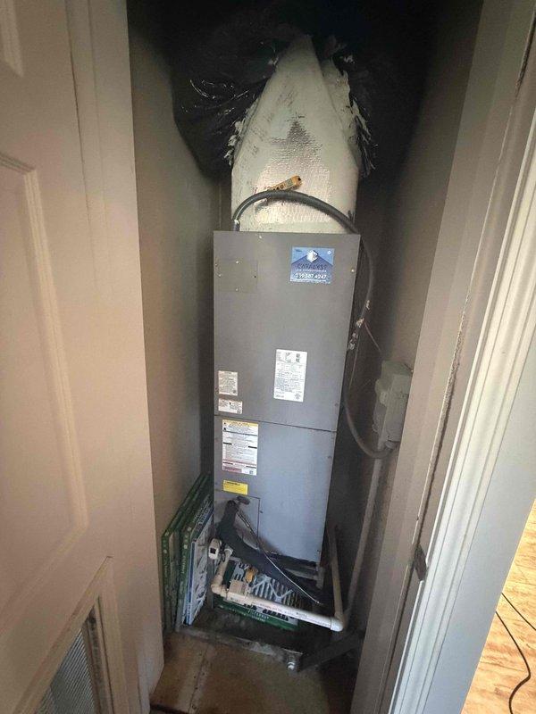 LaBelle, FL - Completed second quarterly preventive maintenance inspection on residential HVAC air handler system. Performed comprehensive system evaluation including visual inspection of equipment, ductwork, and internal components. Documented significant condensation accumulation on supply ductwork indicating proper system cooling operation. Verified temperature differential readings at 52.5 degrees, confirming adequate system performance. Inspected control board, electrical connections, and refrigerant lines. Photographed equipment condition and insulation integrity for maintenance records.