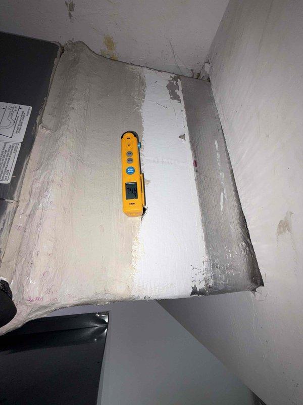 Completed preventative maintenance inspection as part of routine 4 of 4 service visit for active membership holder. Performed comprehensive system evaluation including equipment diagnostics using handheld testing instrument to measure electrical parameters and system performance in utility area. Inspected interior mechanical components and assessed wall-mounted equipment for proper operation, noting moisture indicators and environmental conditions in service space. Conducted exterior equipment assessment with ice bath testing procedures to verify proper refrigerant levels and system efficiency. All maintenance procedures completed per manufacturer specifications with photographic documentation of work performed for service records.