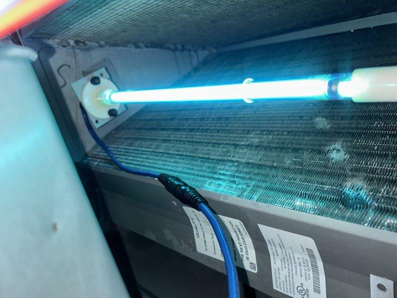 Completed first quarterly preventive maintenance inspection on two HVAC air handling units as part of annual maintenance agreement. Performed comprehensive system evaluation including filter inspection, coil cleaning verification, electrical connection assessment, and operational testing. Confirmed proper function of installed UV-C germicidal light system on cooling coils, verified ballast connections and lamp output. Inspected attic-mounted equipment for proper clearances, secure mounting, refrigerant line integrity, and ductwork connections. All systems operating within normal parameters with no deficiencies noted requiring immediate attention.