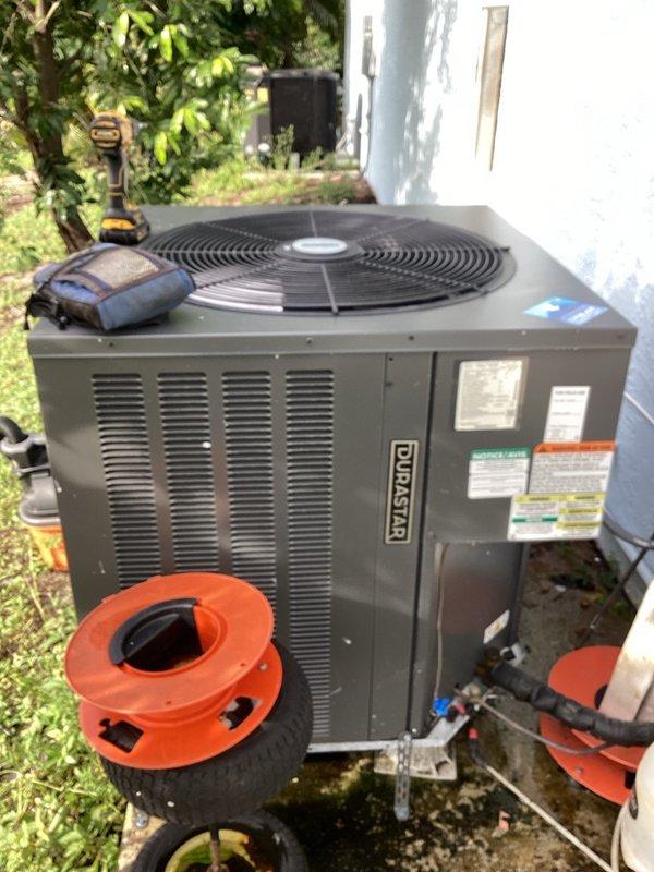 Cape Coral, FL - Completed second quarterly preventive maintenance inspection on Durastar outdoor condensing unit as part of residential maintenance agreement. Performed comprehensive system evaluation including visual inspection of unit components, verification of manufacturer specifications and safety labels, and documentation of equipment condition with serial number WG60916734 for service records.
