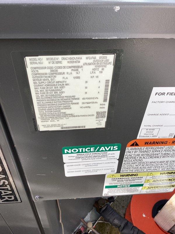 Cape Coral, FL - Completed second quarterly preventive maintenance inspection on Durastar outdoor condensing unit as part of residential maintenance agreement. Performed comprehensive system evaluation including visual inspection of unit components, verification of manufacturer specifications and safety labels, and documentation of equipment condition with serial number WG60916734 for service records.