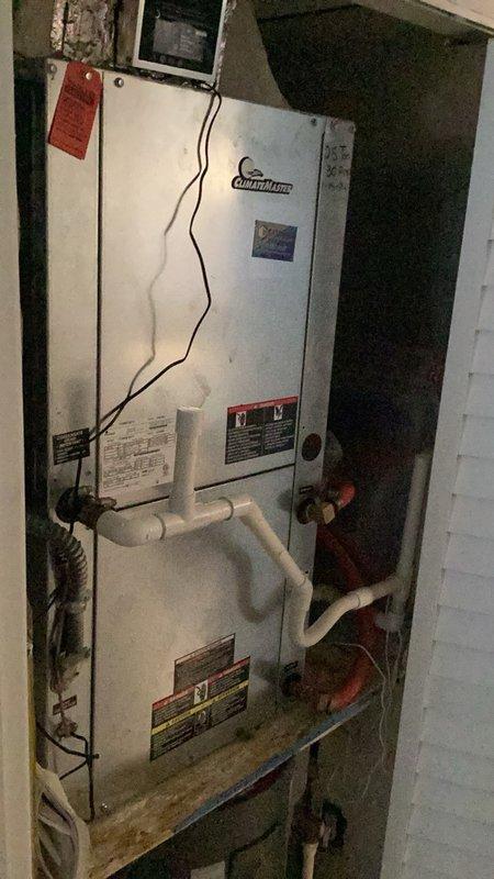 Siesta Key, FL - Performed comprehensive health check on water source heat pump system serving 5th floor residential unit. Inspected DreamMaker air handler and ClimateMaster 2.5-ton unit, verified all mechanical components, refrigerant lines, and electrical connections operating within normal parameters. Investigated temperature differential complaint in master bedroom, checked airflow distribution, damper positions, and ductwork routing to identify cause of uneven heating throughout living space.