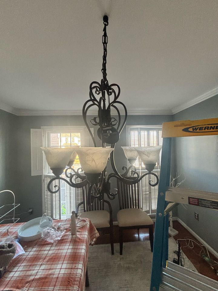 Customer wanted to replace a chandelier and added new dimer switch in Ellicott City. Stella Electric installed new chandelier and a new dimer switch in Ellicott city.