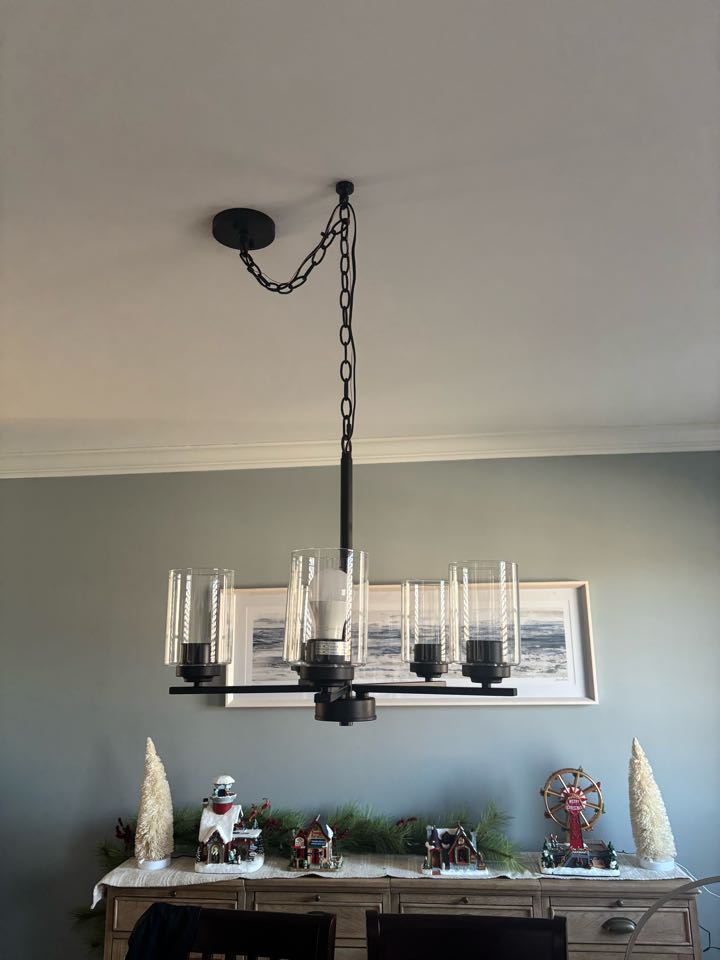 Customer wanted to replace a chandelier and added new dimer switch in Ellicott City. Stella Electric installed new chandelier and a new dimer switch in Ellicott city.