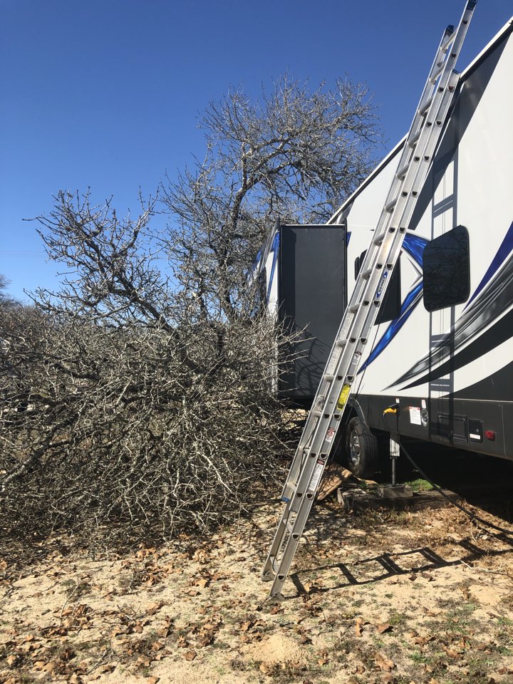 Emergency removal off travel trailer chipped brush hauled off logs