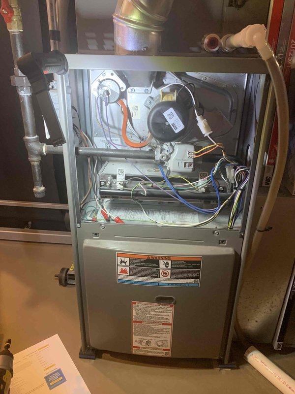 Performed comprehensive furnace tune-up service according to preventative maintenance protocol. Inspected and cleaned internal components including blower motor, electrical connections, and control boards. Verified proper operation of thermostat and heating system functionality to ensure optimal performance for the heating season.
