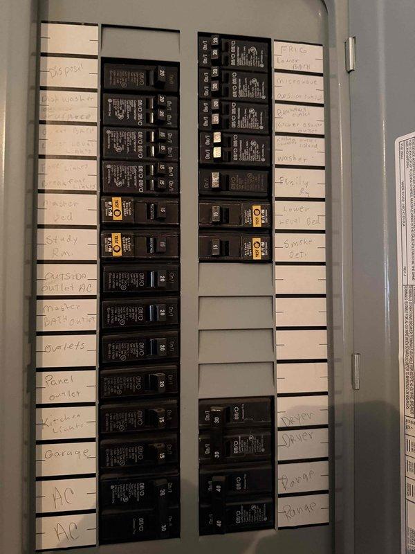 Conducted site assessment for potential natural gas generator installation. Inspected and documented existing electrical panel configuration, noting circuit distribution and load allocation across multiple household systems. Customer seeking information only at this time; no installation work performed.