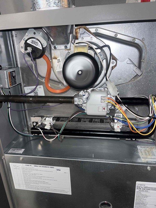 Performed routine maintenance tune-up on two Lennox heating systems over 10 years old. Inspected blower motor assembly and fan operation on both units, checked all electrical connections and wiring, and examined ductwork integrity throughout the system. Both furnaces functioning properly with no significant issues identified.