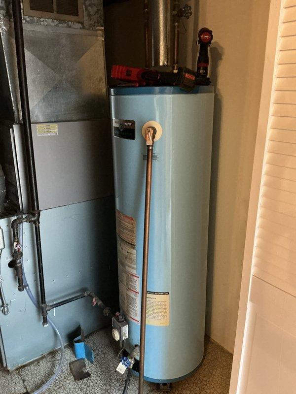 Successfully installed a 50-gallon tall gas water heater in utility room, connecting all necessary copper piping and ensuring proper ventilation. Completed all connections to existing plumbing system and verified safe operation of the unit. Final inspection confirmed no leaks and proper functioning of all components.