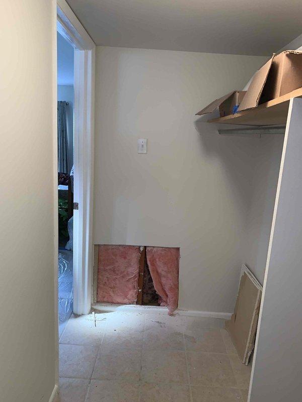 Completed installation of a dedicated washer and dryer circuit using a combination of MC cable, EMT conduit, and PVC conduit for approximately 60 feet of wiring. Work involved accessing wall cavities through existing drywall openings, routing conductors through insulated areas, and terminating connections at the utility area. All work performed to code specifications with proper support and protection of conductors.