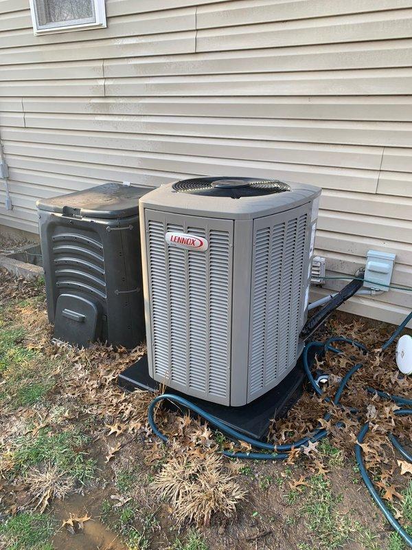 Responded to thermostat error code 434 (outdoor unit inventory communication error) on a Lennox system under 10 years old. Inspected both indoor and outdoor units, noting significant dirt accumulation on condenser coils. Performed comprehensive cleaning of condenser coils and verified proper communication between components, successfully resolving the error condition.