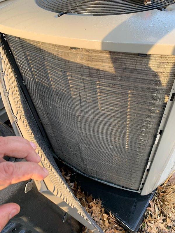 Responded to thermostat error code 434 (outdoor unit inventory communication error) on a Lennox system under 10 years old. Inspected both indoor and outdoor units, noting significant dirt accumulation on condenser coils. Performed comprehensive cleaning of condenser coils and verified proper communication between components, successfully resolving the error condition.