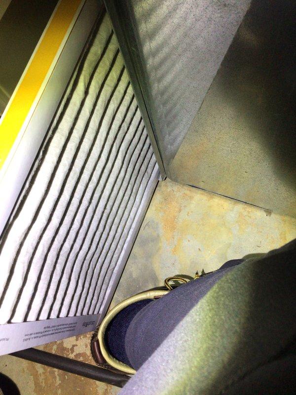 Performed scheduled heating tune-up on 2-year-old basement furnace. Inspected and replaced dirty pleated air filter to improve system efficiency and airflow. Verified proper operation of Sensi thermostat with heat set to 75° (system was in "Heat Off" mode at time of service).