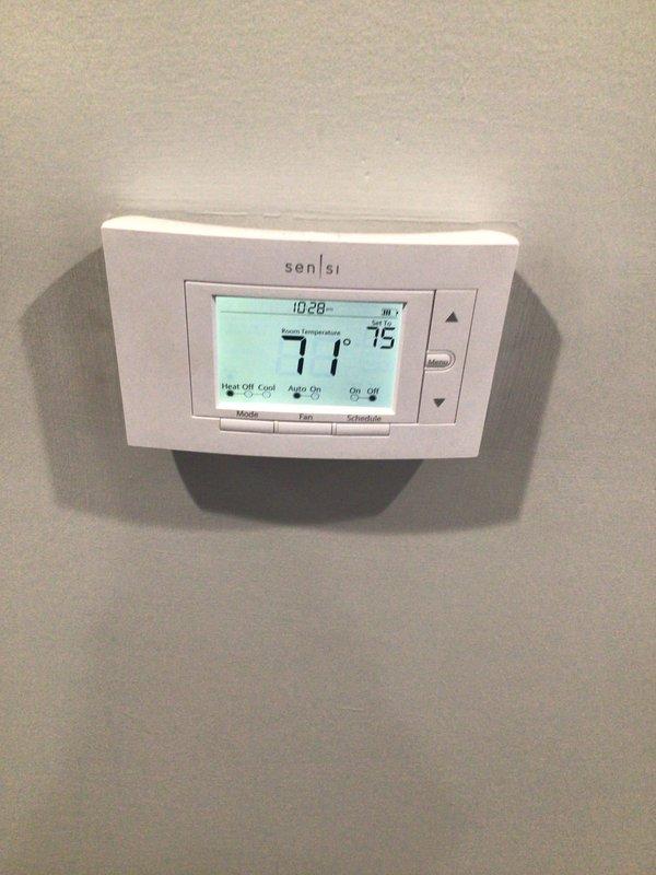 Performed scheduled heating tune-up on 2-year-old basement furnace. Inspected and replaced dirty pleated air filter to improve system efficiency and airflow. Verified proper operation of Sensi thermostat with heat set to 75° (system was in "Heat Off" mode at time of service).