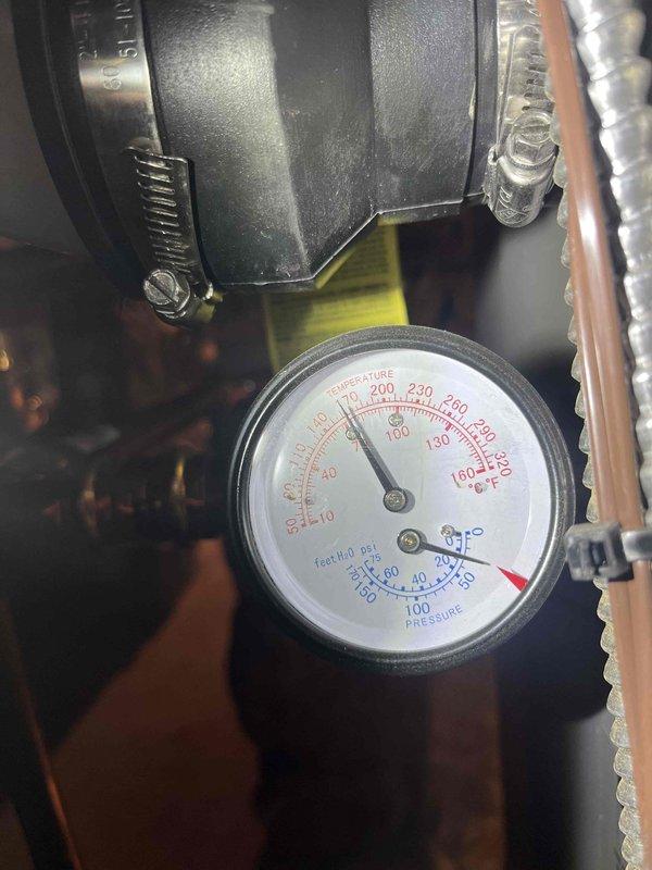 Responded to service call for newly installed boiler displaying "maintenance needed/blocked" error. Inspected system pressure (reading approximately 115-120 PSI) and temperature (approximately 70-80°F), verified all connections were secure and properly installed. Cleared blockage in system and reset maintenance indicator; boiler now functioning normally.